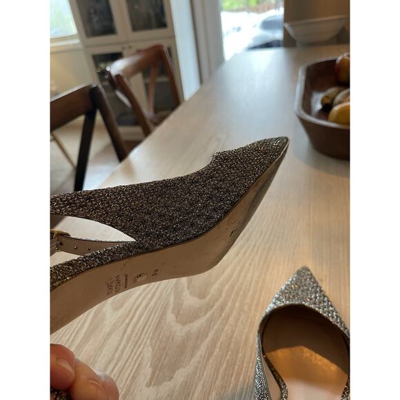 Stuart Weitzman Womens 75mm Slingback Heel Gold Bronze Glitter Crystal Mesh 9.5 - Picture 6 of 8